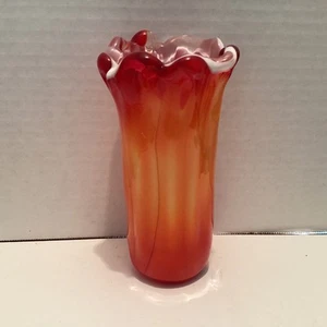 Vintage Art Swung Glas Orange und Rot 6" Vase - Bild 1 von 11