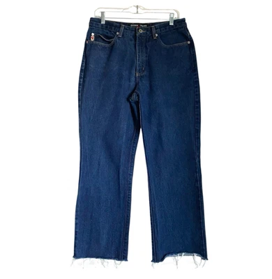 Pantalones de mezclilla recortados Guess Bootleg para mujer 34 tiro alto azul lavado oscuro corte grunge Foto 1 de 4