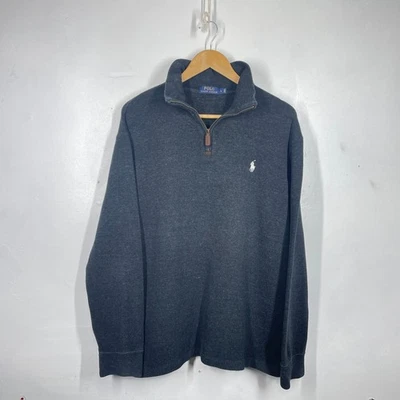 Polo Ralph Lauren 1/4 Zip Mens L Dark Grey Rib Jumper Pullover Sweater Preppy - Image 1 of 4