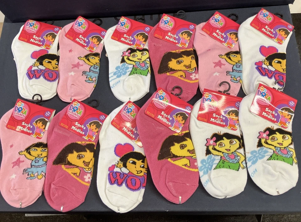 12 Pairs DORA The Explorer Socks Medias 4-6 Multicolor Nickelodeon - Image 1 of 4