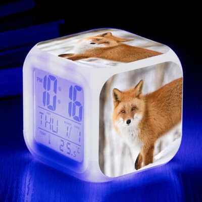 Reloj Despertador Digital LED de 7 Colores Fox Brillante Reloj Electrónico de Escritorio 3.15" con USB Foto 1 de 4