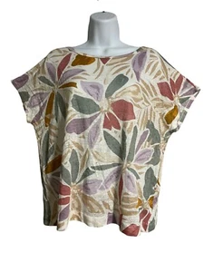 Nicole Miller Linen Floral Top Womens M Multicolor Lightweight Sheer Button Back - Picture 1 of 7