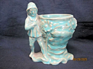 Vintage Fisherman with Large Basket 4" Vase Planter Pottery - Picture 1 of 3