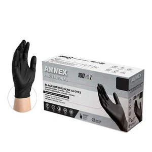 AMMEX Black Nitrile Disposable Exam/Medical Gloves 3 Mil, Latex-Free, Box of 100 - Picture 1 of 4