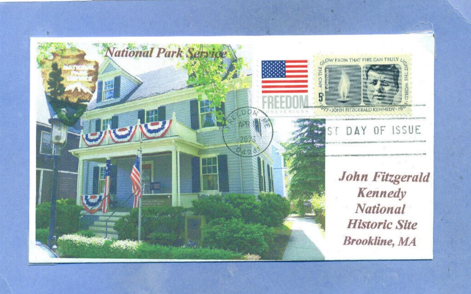 Foto a color de John F. Kennedy Home Brookline, Massachusetts NPSCachet primer día PM Foto 1 de 1