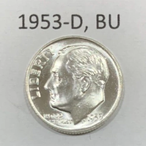1953 D Roosevelt Dime BU ~ 90% Silver ~ Uncirculated U.S. Coin from Roll ~ D2186 Cover