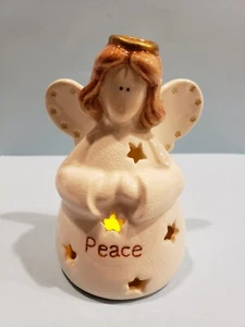 Peace Angel Tea Light Holder Russ Berrie 1995 Ceramic Vintage Battery Candle 4" - Picture 1 of 7