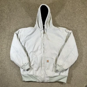 Vintage y2k light blue Carhartt Coat wj130 hooded work wear jacket Thermo XL - Bild 1 von 11