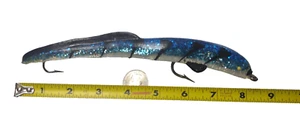 8 inch Large Rubber Glitter Double Hook Casting Trolling Lure Blue White Muskie - Picture 1 of 9