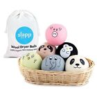 Slapp Shop Wool Dryer Balls Pack of 6 100% Organic New Zealand Wool, Cute Animal