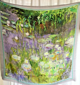 37"x37"Monet Water Lily Print 100% Cashmere Thin Scarf Shawl 95x95cm