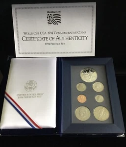 US MINT WORLD CUP USA 1994 COMMEMORATIVE COINS PRESTIGE SET SILVER COA - Picture 1 of 4