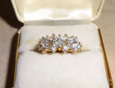 Anillo De Colección Oro Amarillo 14k Princesa y Redondo Circonita Circonita Circonita Talla 6.5 Foto 1 de 4