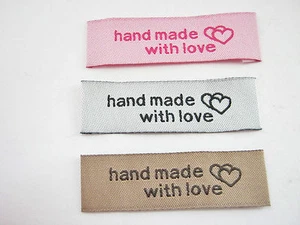 24 "Handmade With Love" Fabric Labels 50mm (2" inch) Sew On Clothing Labels Tags - Picture 1 of 5