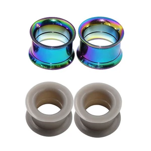 2Pairs Silicone Ear Tunnel Stainless Steel Screws Ear Gauge Plug for Ear Eyelet - Picture 1 of 10