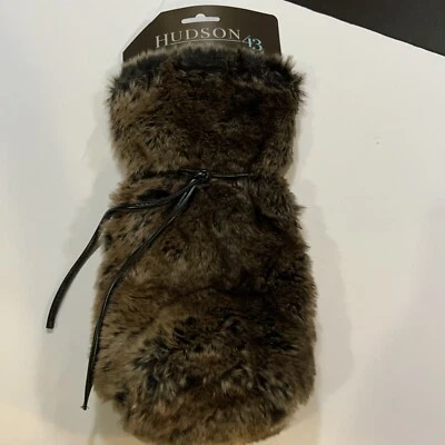 Hudson 43 Wine Bag Faux Fur Brown Faux Leather Tie New Old Stock #42 - Image 1 of 4