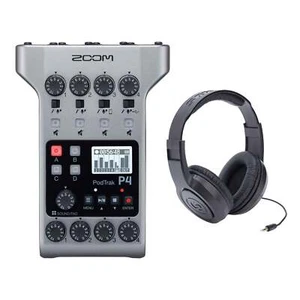 Zoom Podtrak P4 Podcast Recorder Bundle with Samson SR350 Headphones P-4 Stream - Picture 1 of 8