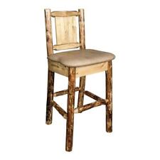 Montana Woodworks Glacier Country 24" Wood Barstool with Engraved Wolf in Brown