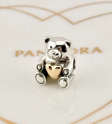 LIMITED EDITION New Pandora Two-Tone 14K Gold & Silver Teddy Bear My Heart Charm - Image 1 of 4