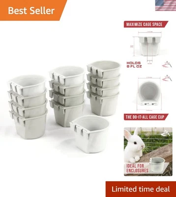 Bird Bunny Hamster Cage Cups 12 Pack Flexible Plastic Food Water Bowls - Image 1 of 4