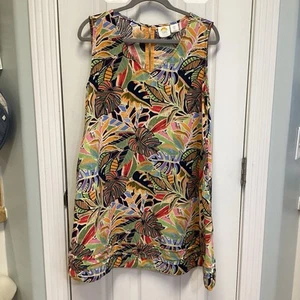 C&C California 100% Linen  Trapeze Dress Womens SZ S  Tropical Floral Coastal  - Picture 1 of 9