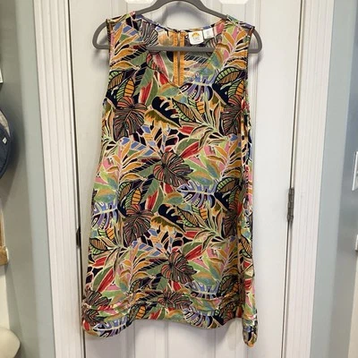 C&C California 100% Linen  Trapeze Dress Womens SZ S  Tropical Floral Coastal  - Image 1 of 4