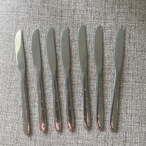 Vtg Mar-Crest Stainless Flatware Dinner Knife MCM Silverware Set Of 7 Starburst - Picture 1 of 3