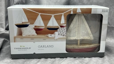 Threshold Nautical Wooden Sailboat Decorative Garland Red White Blue 6 Boats B22 - Image 1 of 4