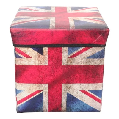  Foot Stool with Storage Vintage Union Jack Clothes Drawer Organizer Retro - Image 1 of 4