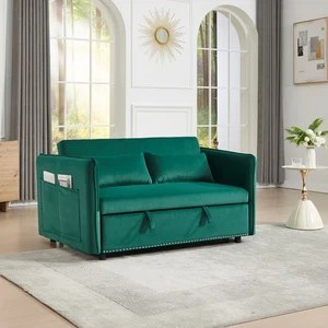 3 in 1 Convertible Sleeper Sofa Bed Velvet Loveseat Sofa Couch w/ Pull Out Bed - Picture 1 of 72