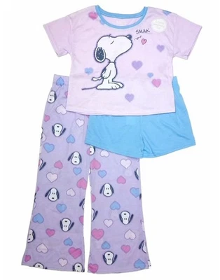 Girl’s Snoopy 3 件套图形打印睡眠套装紫色 S 码 (6/6X) 全新! — 第 1/4 张图片
