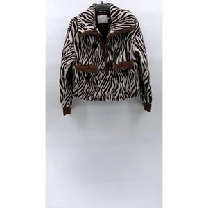 Suéter de peluche HOUSE OF SUNNY para mujer marrón-crema estampado de cebra medio botón talla 4 - Imagen 1 de 10