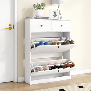 Schuhschrank Schuständer Schuhregal Schuhkommode mit 2 Regalfächer weiß - Bild 1 von 7