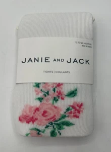 NEW Janie and Jack White Pink Rose Floral Tights Kids' Size 12-24 Months $16 A42 - Picture 1 of 3