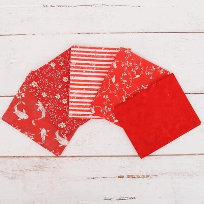 Threadart Exclusive 5 Fat Quarter Bundle Set - Red 100% Cotton Fabric - Image 1 of 4