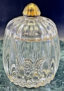 Jeannette Glass Pumpkin Design Relish Jar Clear Ribbed & Dot Gold Finish Finial - Picture 1 of 8