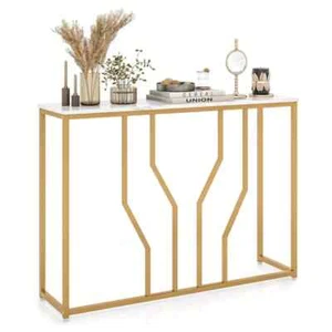 110cm Faux Marble Gold Console Table Entryway Table Metal Frame Narrow Hallway - Picture 1 of 8