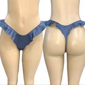 NUOVO Victoria's Secret mutandine perizoma blu polvere raso con volant taglio francese S 8 10 - Foto 1 di 3