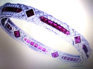ESTATE PLATINUM & SS RUBY SILVER SAPPHIRE BANGLE BRACELET SZ 7 + BONUS - Picture 1 of 1