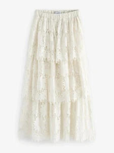 BNWT NEXT SIZE 10 CREAM LACE TIERED MIDI SKIRT LENGTH 35” RRP £69 - Picture 1 of 5