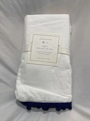 Pottery Barn Baby Organic Pom Pom Crib Skirt  White & Navy Blue Foto 1 de 4