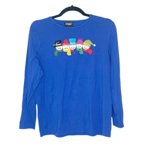 Designer Originals Studio Snowman Women’s Royal Blue Long Sleeve Tee Large - Picture 1 of 7