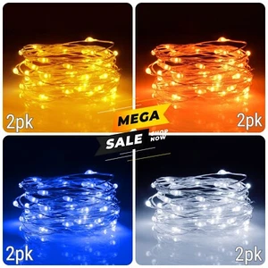 2pk Fairy String Lights Battery Operated 3M 30LED Copper Wire Xmas Decor Lights - Picture 1 of 14