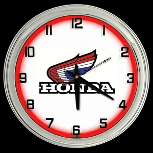 16" Honda RWB Wings Red Neon Clock Motorcycle ATV Jet Ski Snowmobile Racing - Picture 1 of 2