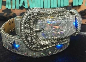Youth girls Genuine Leather ANGEL RANCH LIGHT UP STARS BELT w/ Studs Size XL - Picture 1 of 3