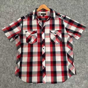 Helix Shirt Mens 2XL Red White Blue Short Sleeve Button Up Plaid Athletic Fit - Picture 1 of 11