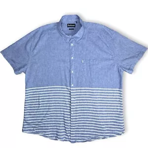 Barbour Shirt Mens 2XL Blue Linen Tailored Fit Short Sleeve Rowlock Preppy - Picture 1 of 5