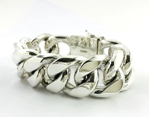 Magnificent Taxco Mexico 925 Sterling Silver Curb Chain Bracelet. 7.9" 415 grams - Picture 1 of 16