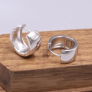 Pure S925 Sterling Silver Hoop Women Lucky Smooth Circle Earrings Hoop 13mm - Picture 1 of 4