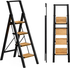 Trittleiter 4 Stufen Klapphocker mit Anti-Rutsch Verbreiterung Stabil Pedal und Handgriff - Bild 1 von 12